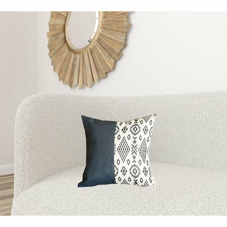 HOMEROOTS Bisected Eclectic Patterns & Spruce Blue Faux Leather Lumbar Pillow Cover 386782